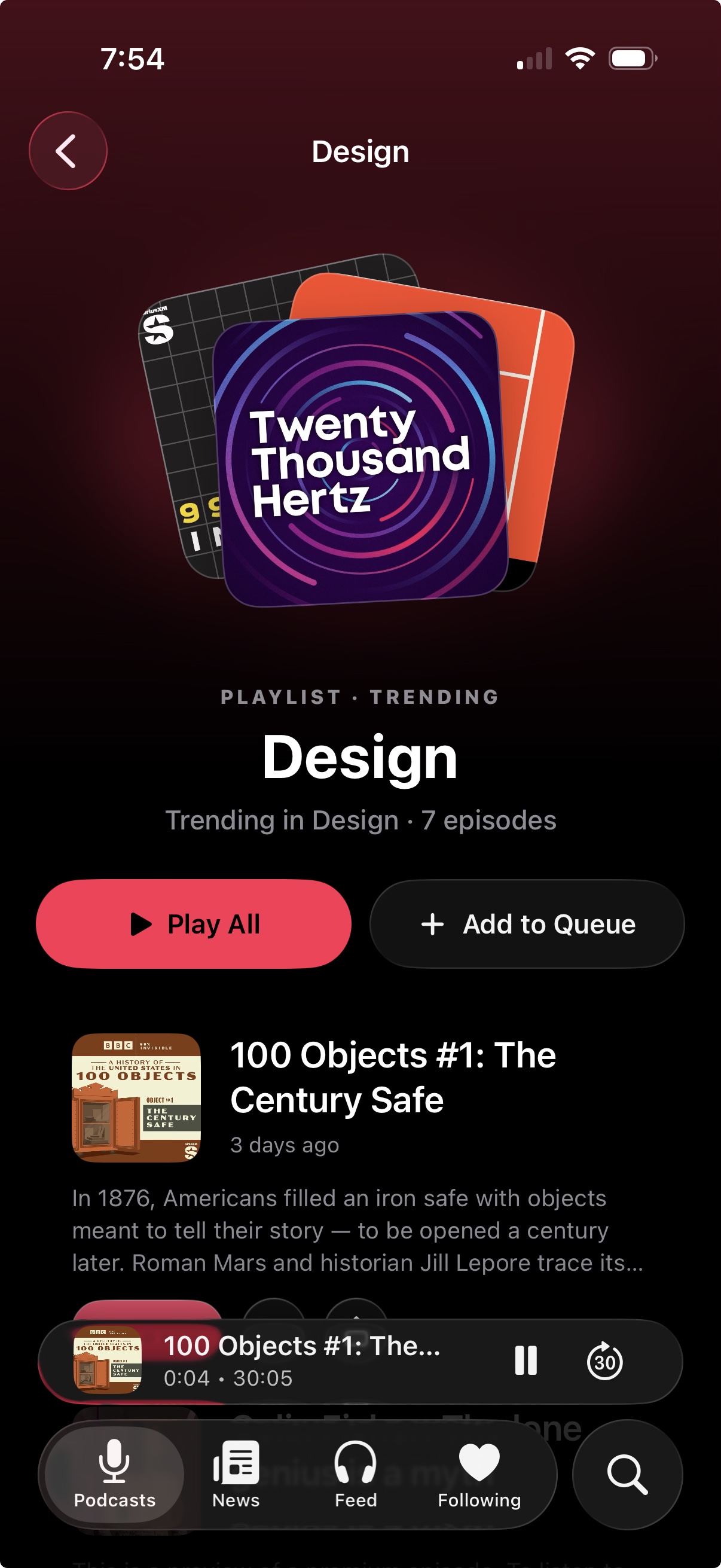 The Brink playlists view with curated queues you can mix episodes into